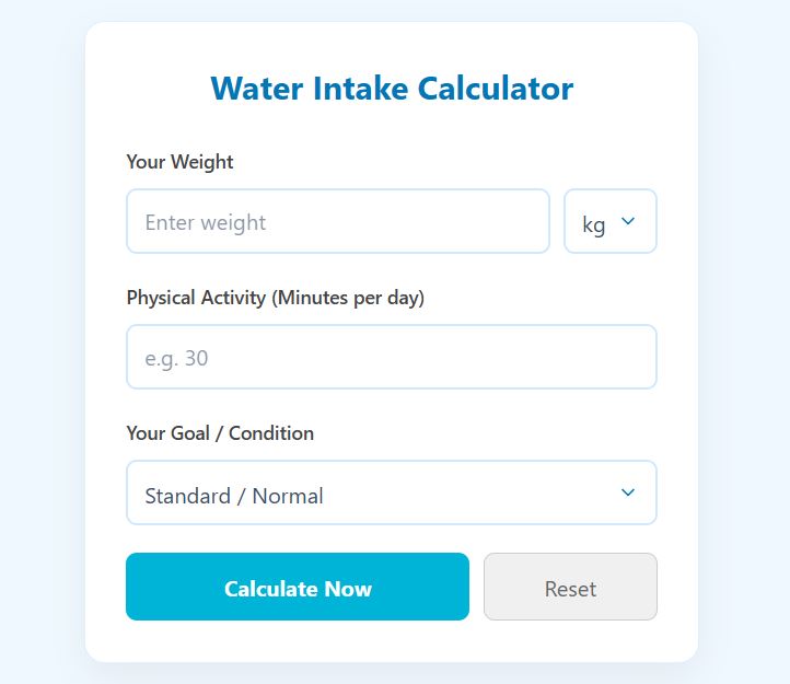 Water Intake Calculator Tool